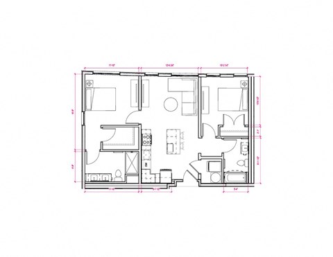Floor plan for 2 beds, 2 baths, 831 sqft